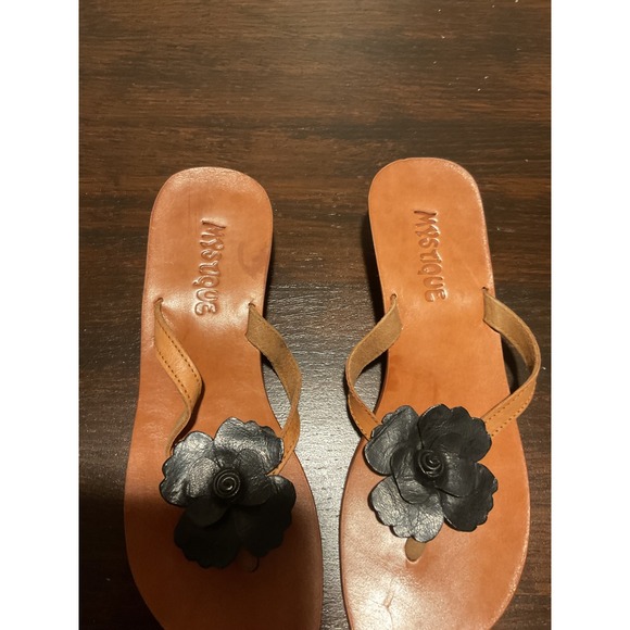 Mystique Flower Thong Sandals Leather Slip On Flats Summer Shoes Size 6 - Picture 3 of 8